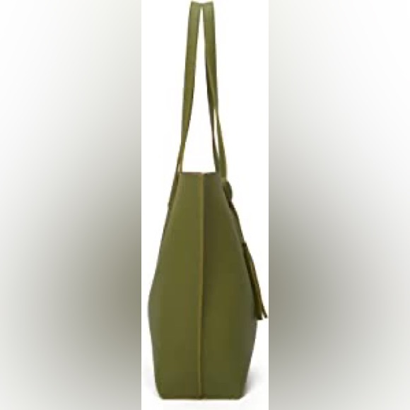 OLIVE GREEN SOFT FAUX LEATHER TOTE SHOULDER BAG - Picture 4 of 6